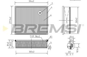 BREMSI FA1253 - FILTRO DE AIRE MERCEDES-BENZ, VW