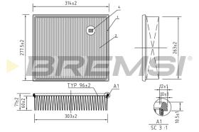 BREMSI FA1252 - FILTRO DE AIRE MERCEDES-BENZ, VW